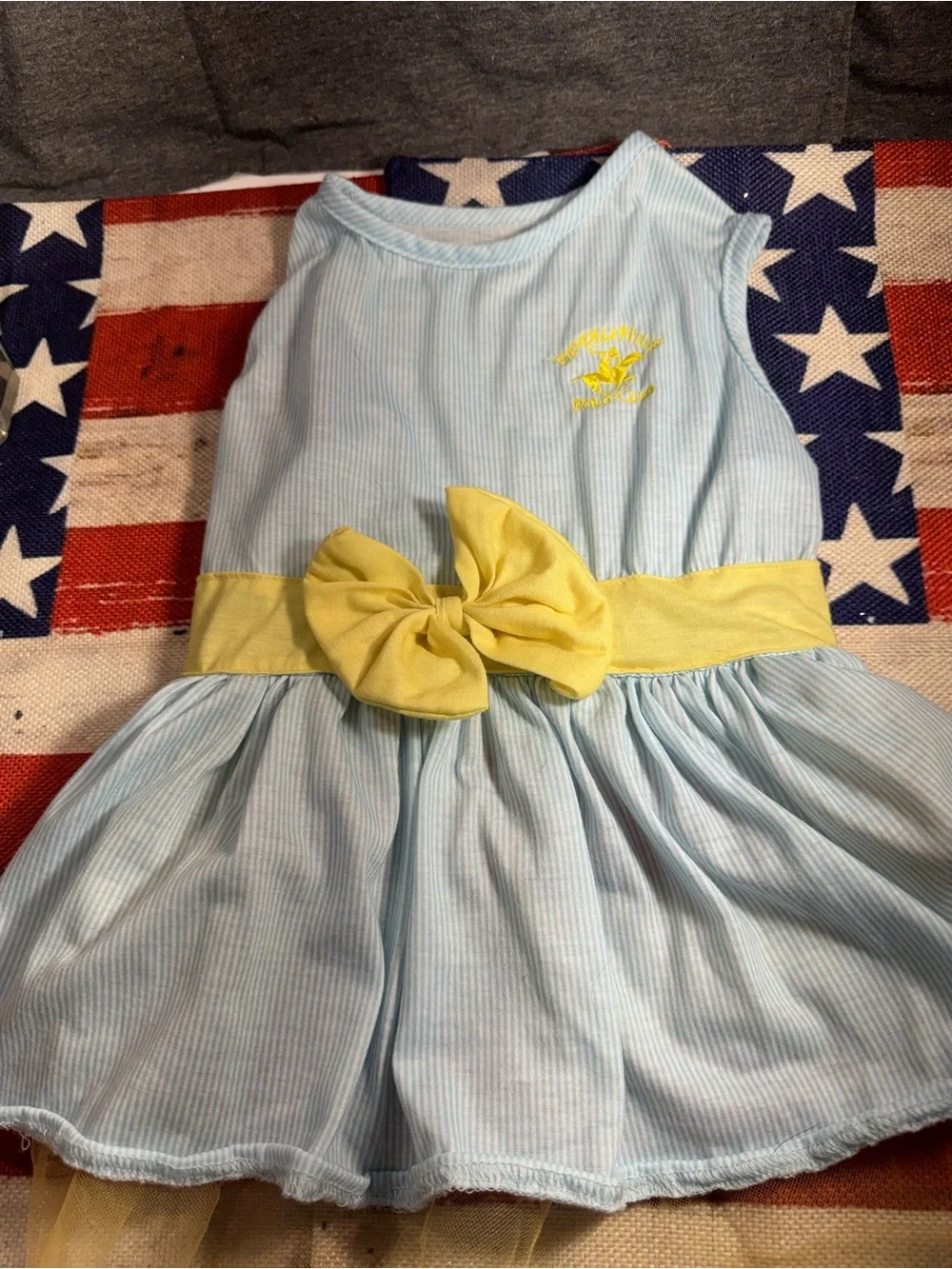 Light Blue & Yellow Dog Dress with Decorative Bow